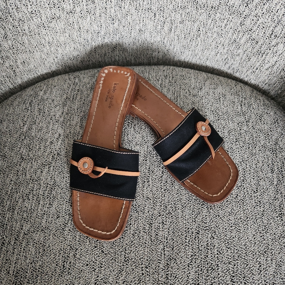 Vintage Kate Spade Made In Italy Black and Brown Slide Sandals Size 7.5